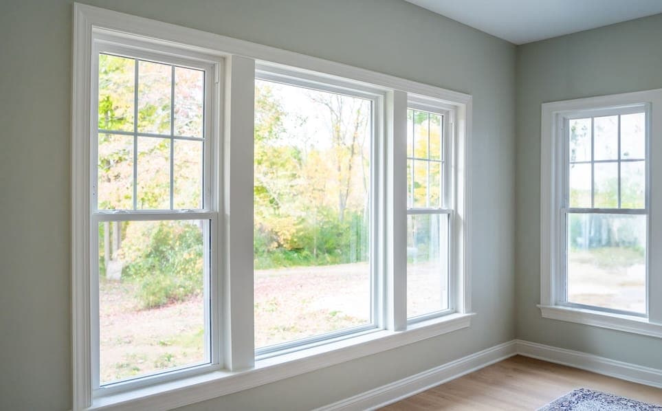 Residential windows overlooking a garden